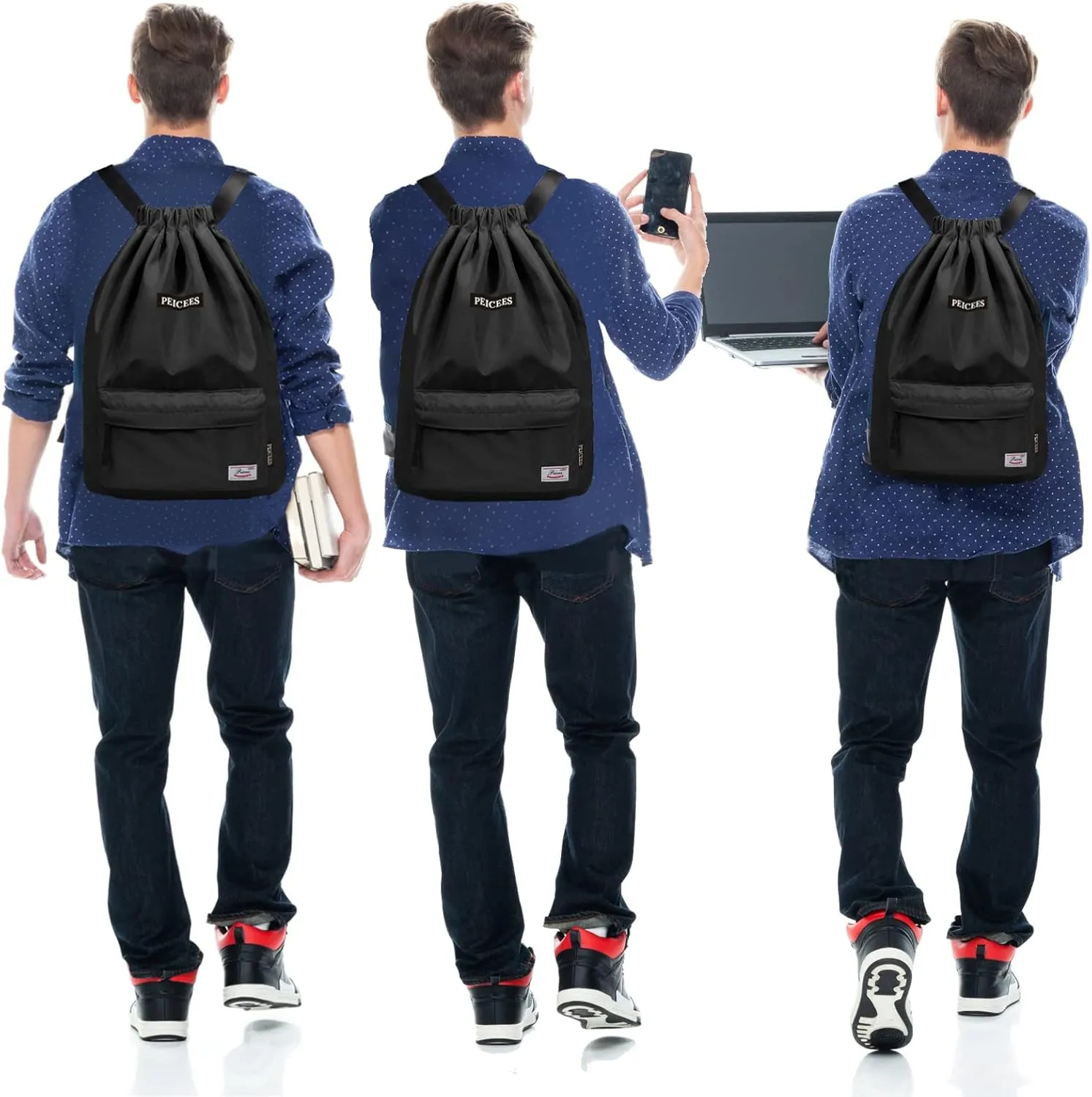 Peicees Waterproof Drawstring Sport Bag Lightweight Sackpack Backpack for Men and Women
