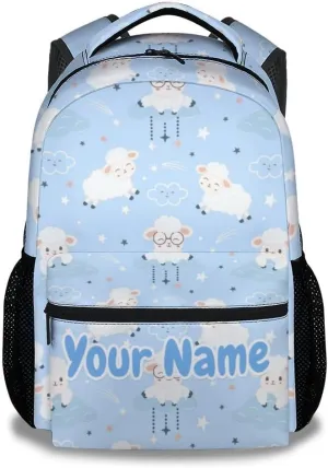 Personalized Sheep School Backpack for Girls, Boys - 16 Inches Blue Backpacks for Teens - Multipurpose Cute Bookbag for Middle School