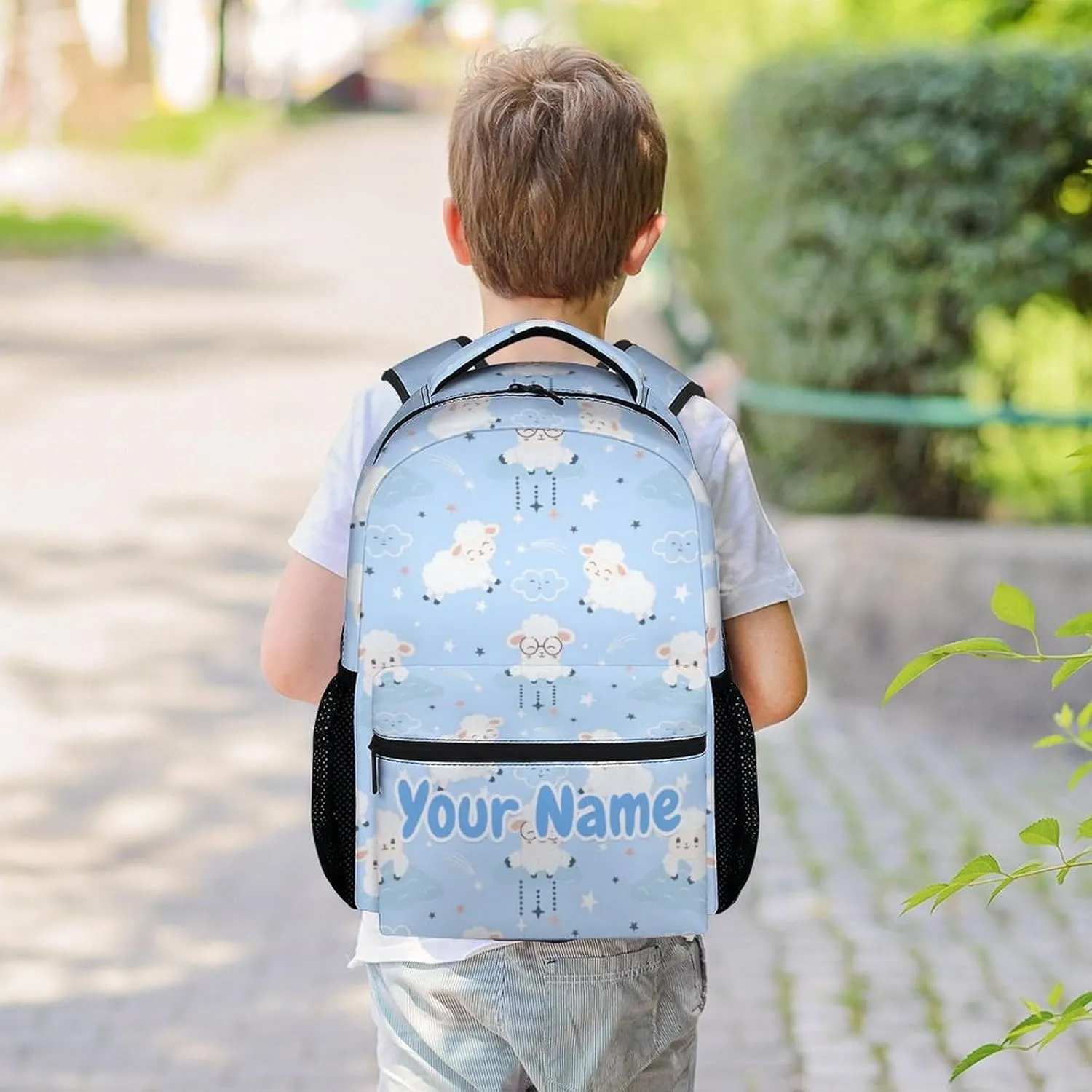 Personalized Sheep School Backpack for Girls, Boys - 16 Inches Blue Backpacks for Teens - Multipurpose Cute Bookbag for Middle School