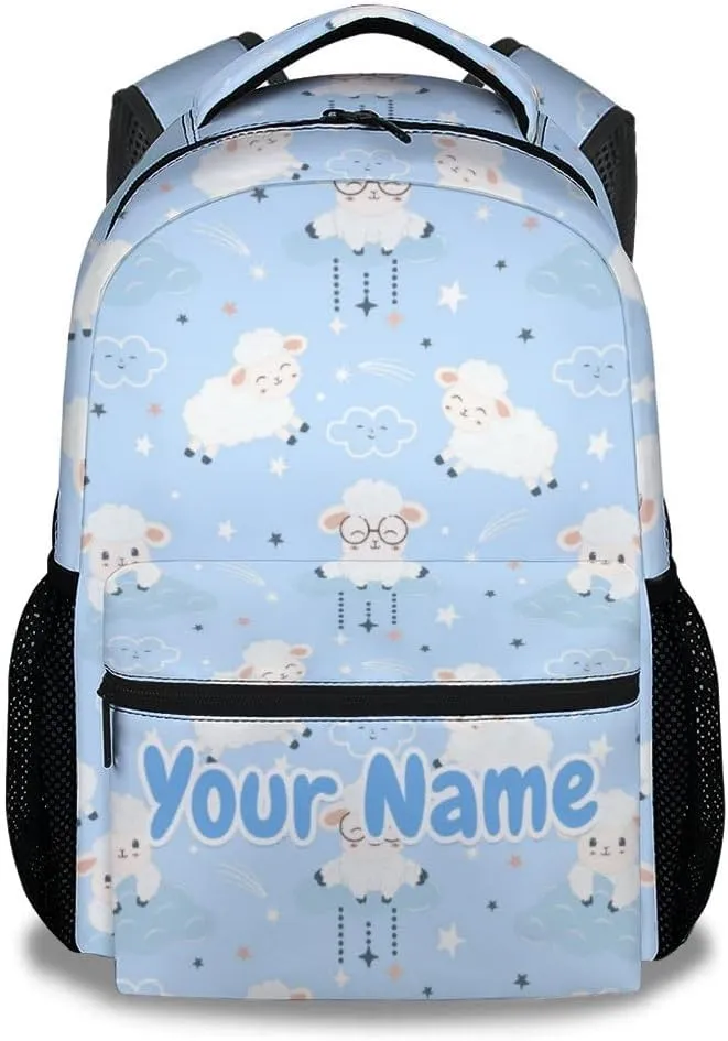 Personalized Sheep School Backpack for Girls, Boys - 16 Inches Blue Backpacks for Teens - Multipurpose Cute Bookbag for Middle School