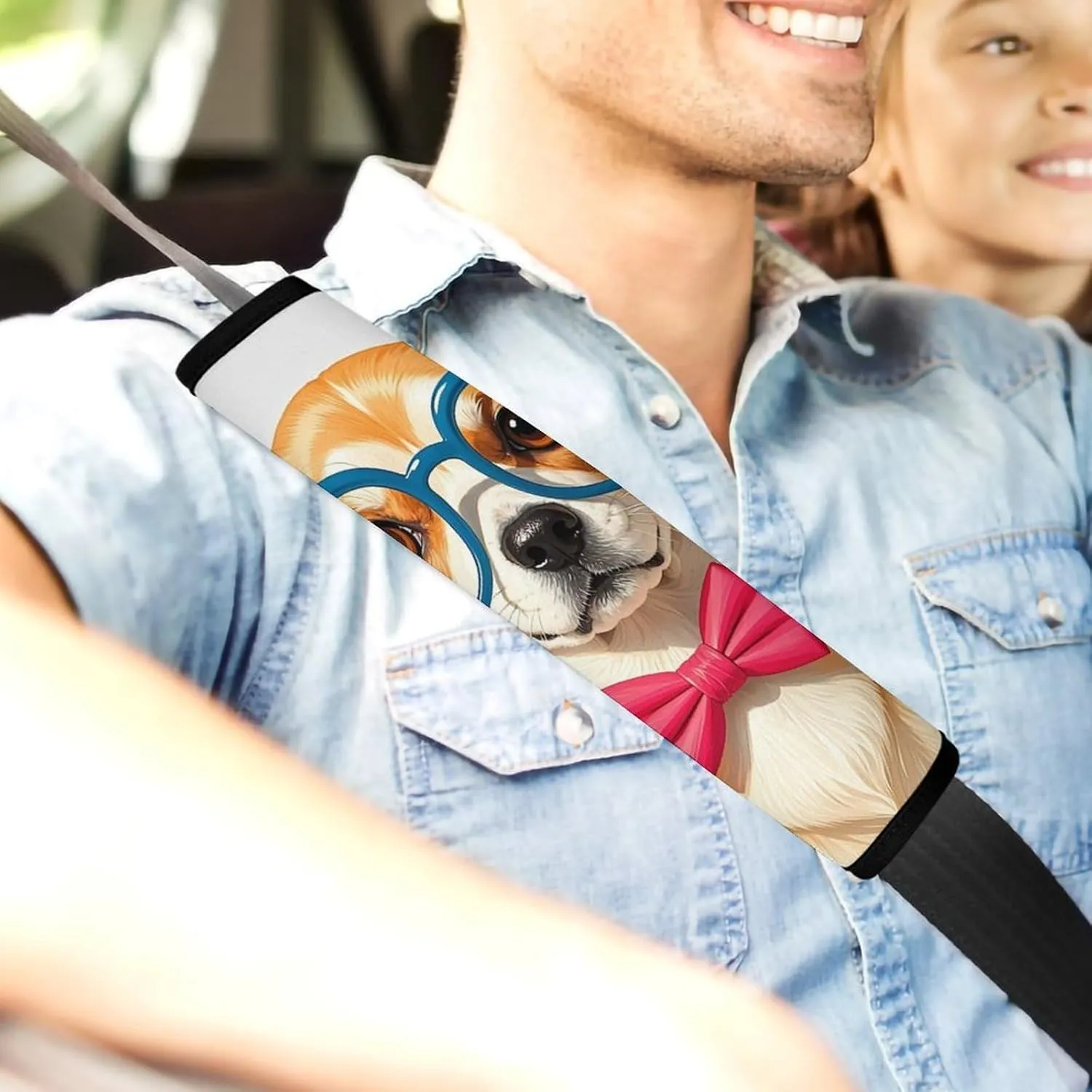 Pet Dog Soft Bow Tie, Oversized Glasses Auto Seat Belt Cover 2PCS Universal Car Seat Belt Shoulder Protector Pad, Protect Your Shoulders and Neck for Car Seat Belt, Shoulder Bag, Backpack