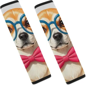Pet Dog Soft Bow Tie, Oversized Glasses Auto Seat Belt Cover 2PCS Universal Car Seat Belt Shoulder Protector Pad, Protect Your Shoulders and Neck for Car Seat Belt, Shoulder Bag, Backpack