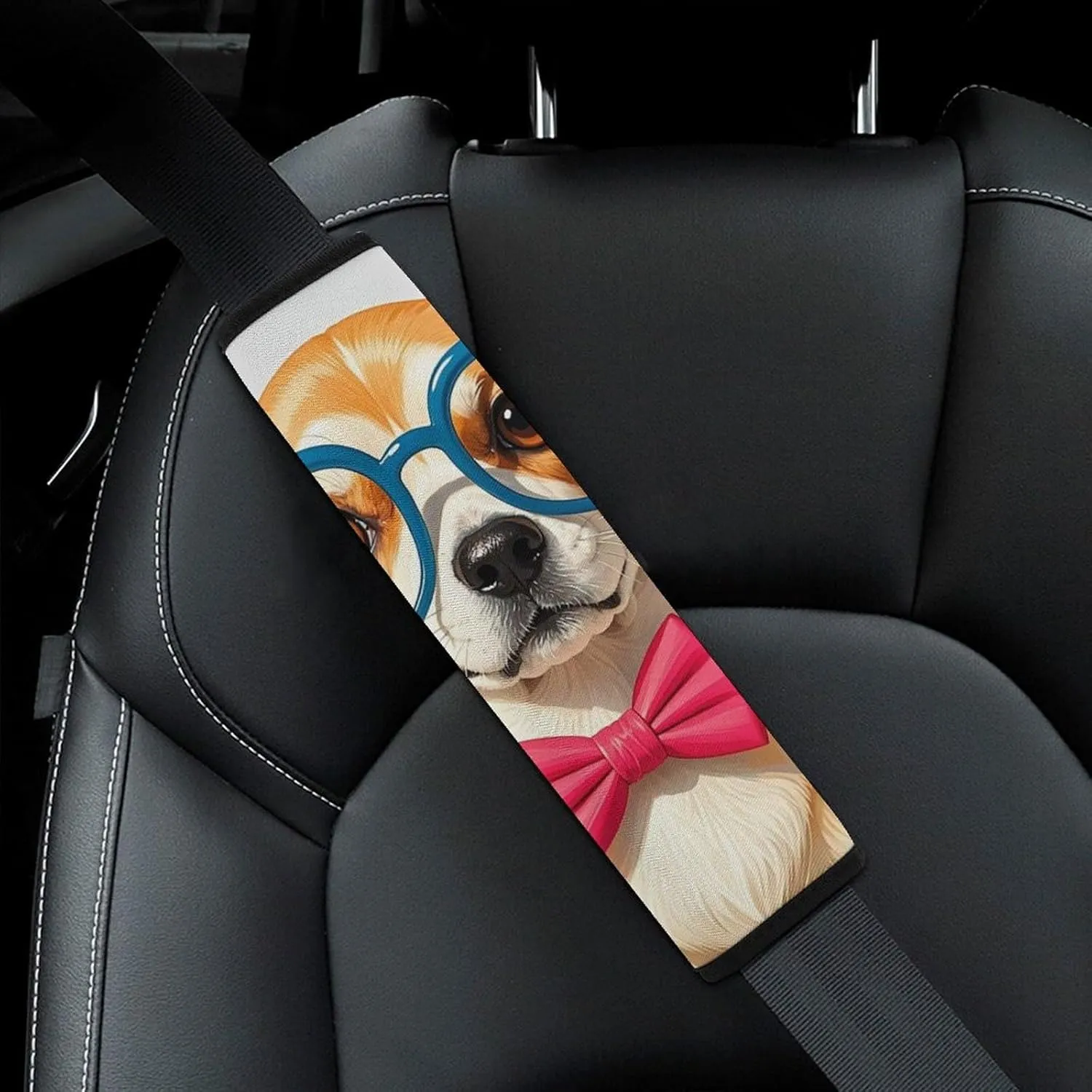Pet Dog Soft Bow Tie, Oversized Glasses Auto Seat Belt Cover 2PCS Universal Car Seat Belt Shoulder Protector Pad, Protect Your Shoulders and Neck for Car Seat Belt, Shoulder Bag, Backpack