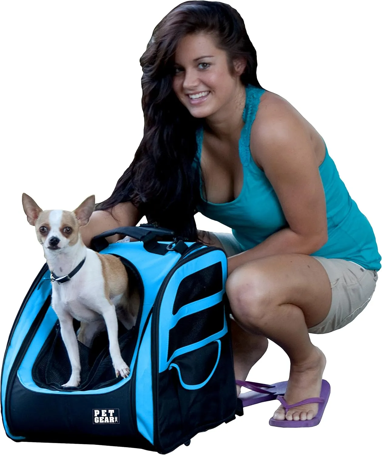 Pet Gear I-GO2 Traveler Roller Backpack, Travel Carrier, Car Seat for Cats/Dogs, Mesh Ventilation, Included Tether, Telescoping Handle, Storage Pouch, Sky