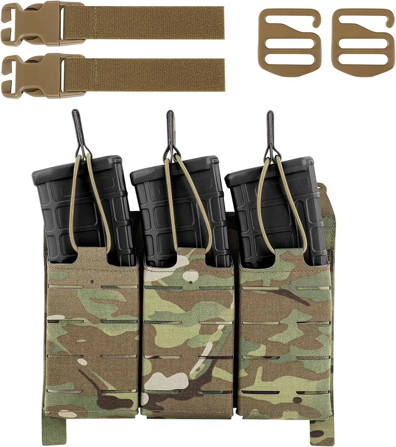 PETAC GEAR Tactical Triple 556 Magazine Pouch with Kydex Insert,KTAR AR Front Flap Magazine Pouch Laser Cut MOLLE Mag Carrier