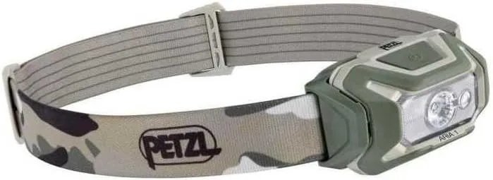 PETZL ARIA 1 RGB, Compact, Durable, Waterproof headlamp with White, red, Green and Blue Modes, 350 lumens, Camo