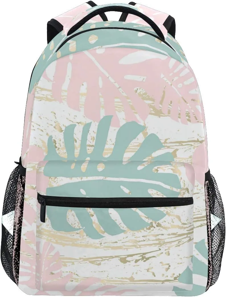 Pfrewn Tropical Worn Floral Pastel Pink Mint Gold Backpacks for Women Men, Computer Laptop Backpack, Casual Book Bag Travel Sports Camping Daypack