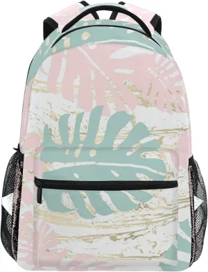 Pfrewn Tropical Worn Floral Pastel Pink Mint Gold Backpacks for Women Men, Computer Laptop Backpack, Casual Book Bag Travel Sports Camping Daypack