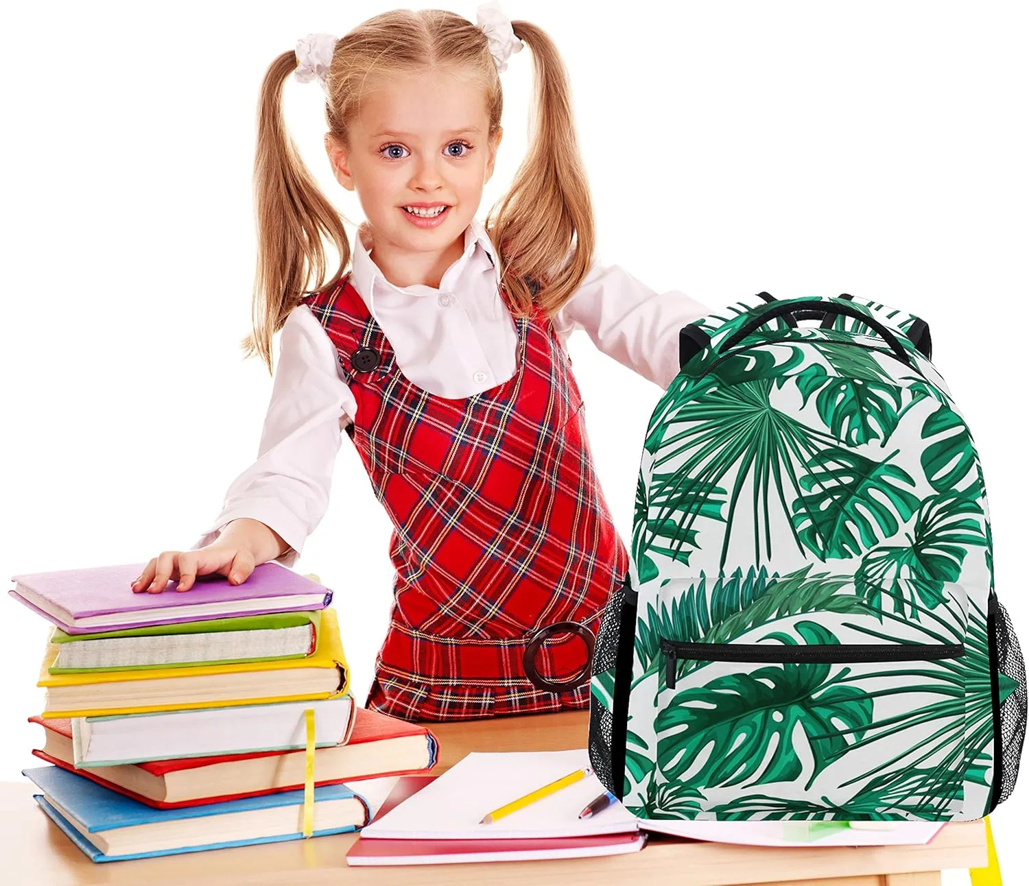 Pfrewn Wamika Tropical Leaves Backpacks for Kids Women Men, Palm Tree Green Computer Laptop Backpack, Casual Book Bag Travel Sports Camping Daypack