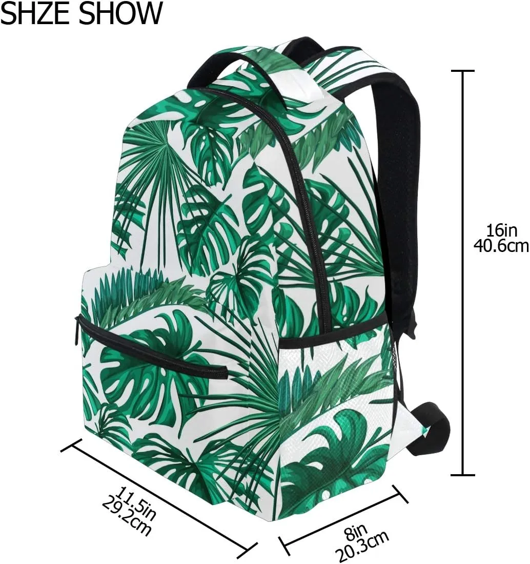 Pfrewn Wamika Tropical Leaves Backpacks for Kids Women Men, Palm Tree Green Computer Laptop Backpack, Casual Book Bag Travel Sports Camping Daypack