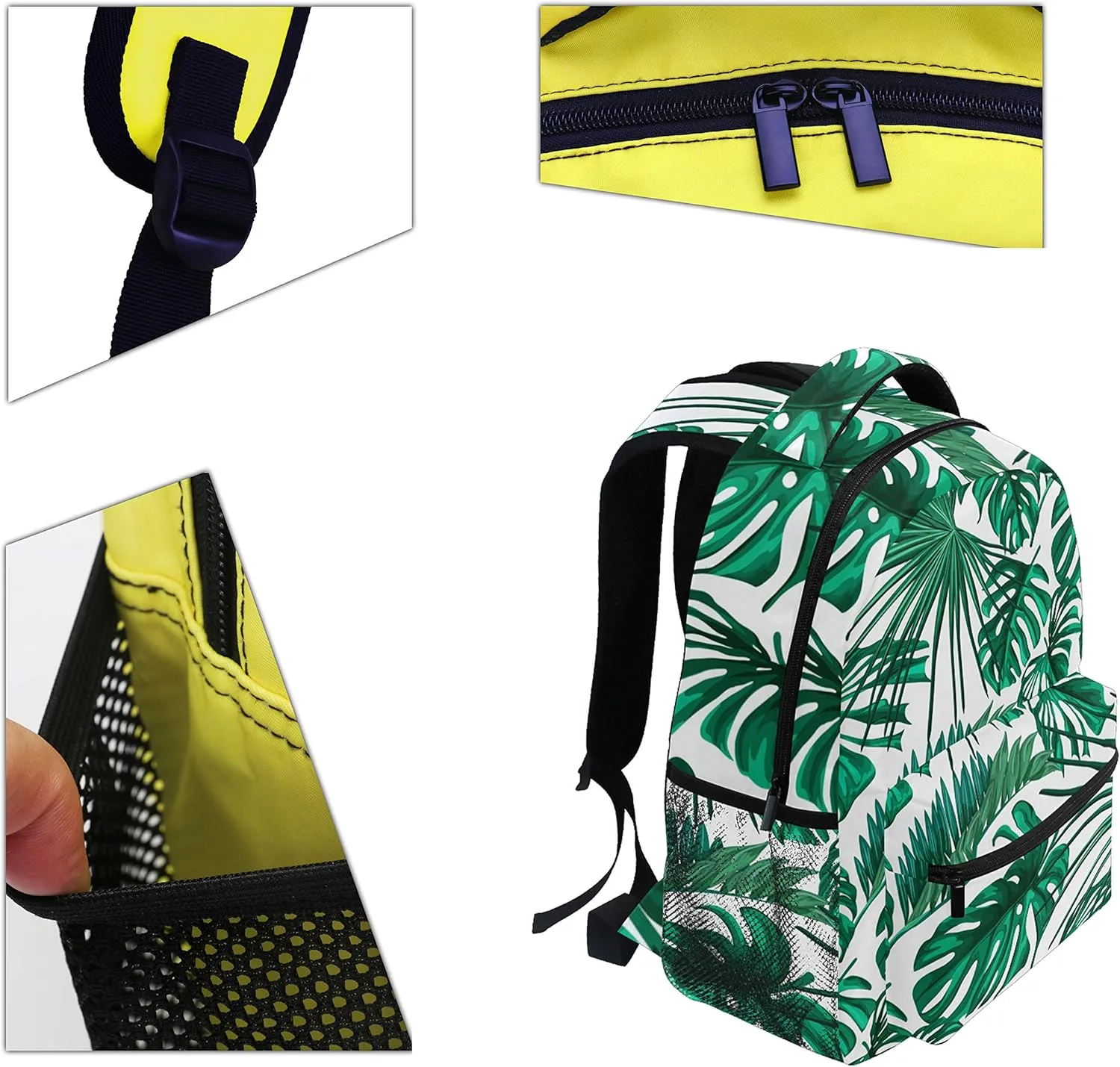 Pfrewn Wamika Tropical Leaves Backpacks for Kids Women Men, Palm Tree Green Computer Laptop Backpack, Casual Book Bag Travel Sports Camping Daypack