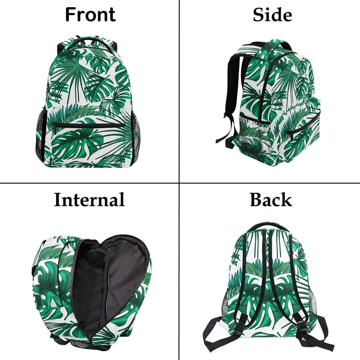 Pfrewn Wamika Tropical Leaves Backpacks for Kids Women Men, Palm Tree Green Computer Laptop Backpack, Casual Book Bag Travel Sports Camping Daypack