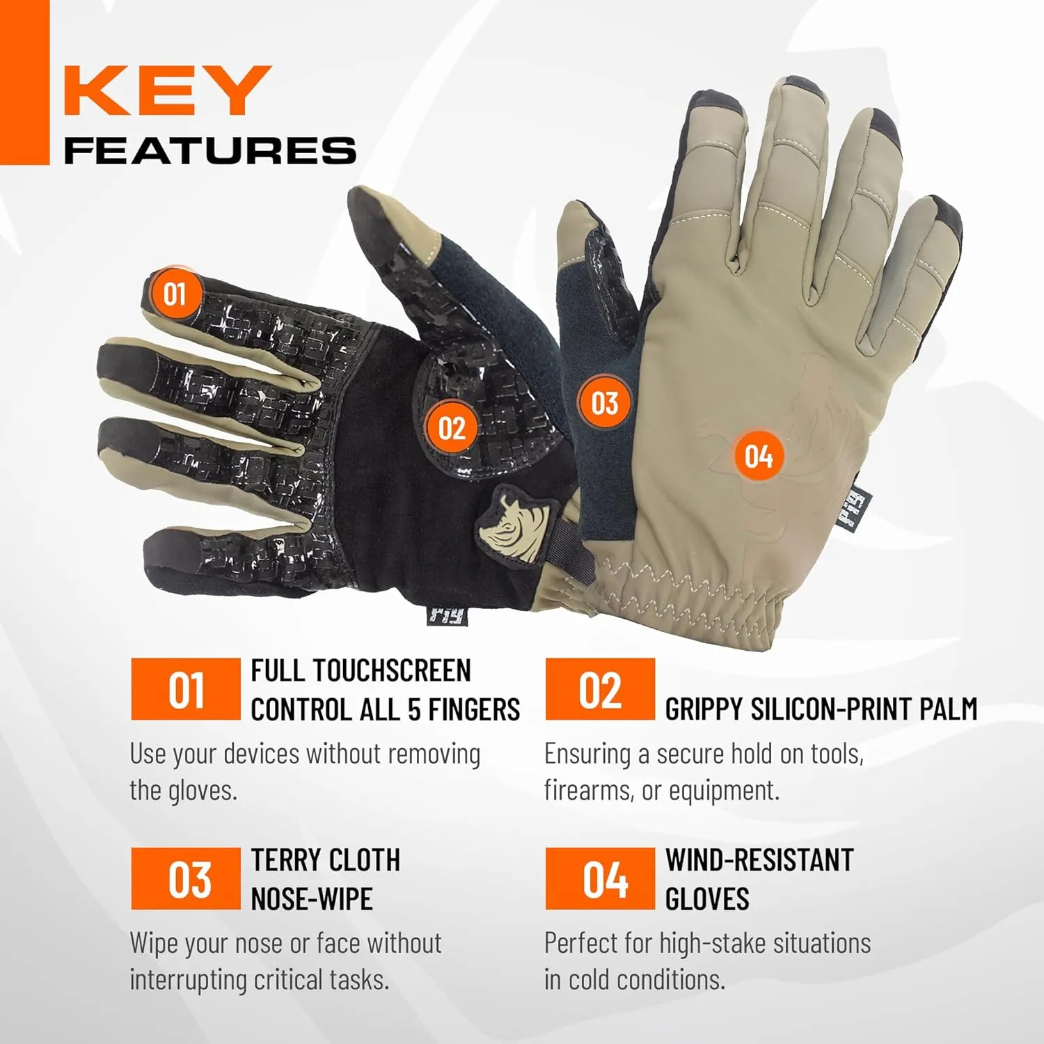 PIG Full Dexterity Tactical Cold Weather Gloves, Insulated, Touchscreen Compatible, Silicone Grip, for Shooting, 1 Pair