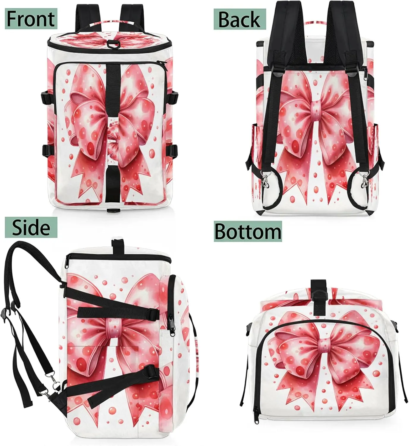 Pink Cute Bow Tie Gym Bags for Men Women Sports Backpack with Shoe Compartment 3-in-1 Tactical Duffle Bag for Overnight Weekender Travel