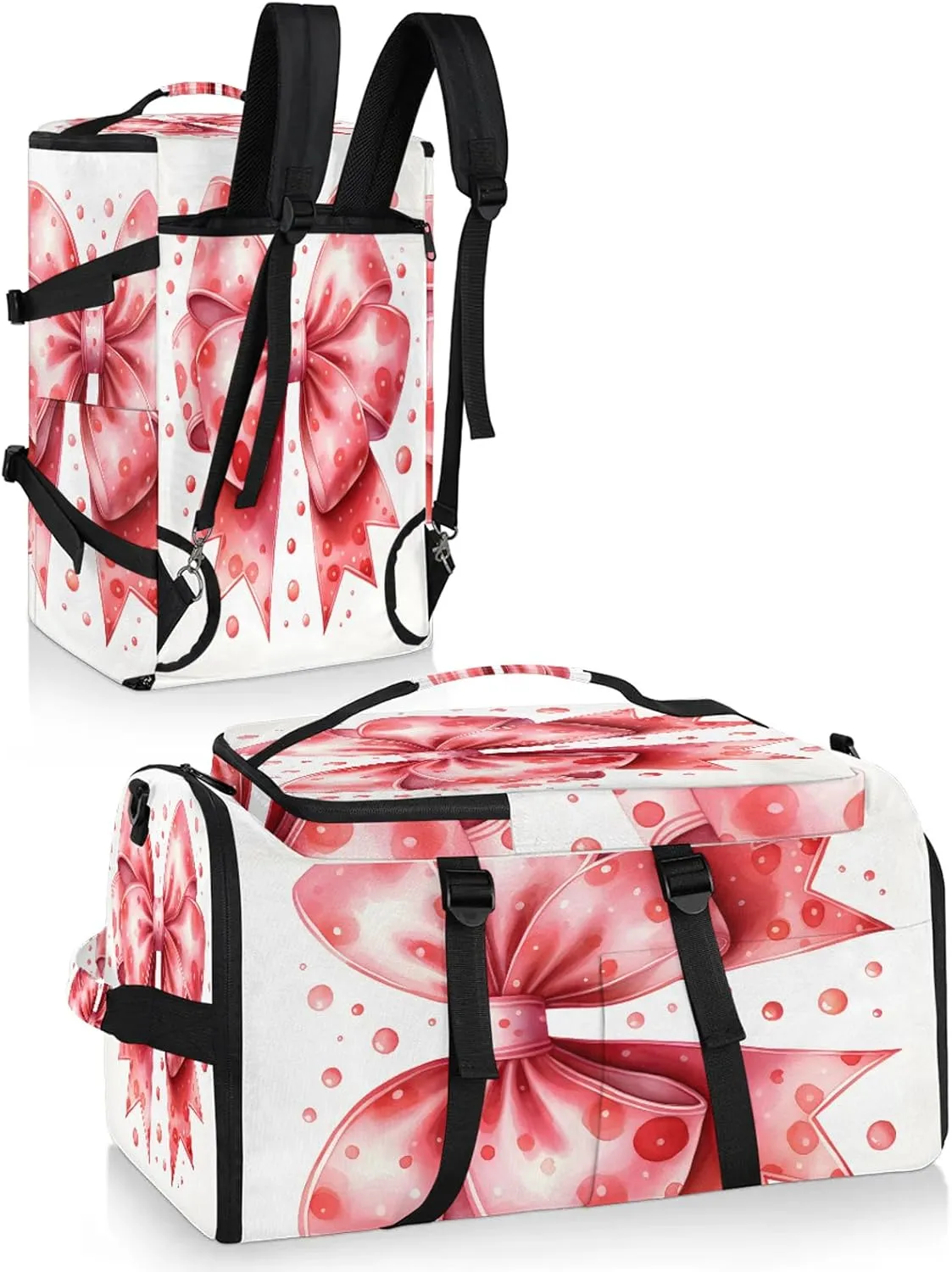 Pink Cute Bow Tie Gym Bags for Men Women Sports Backpack with Shoe Compartment 3-in-1 Tactical Duffle Bag for Overnight Weekender Travel