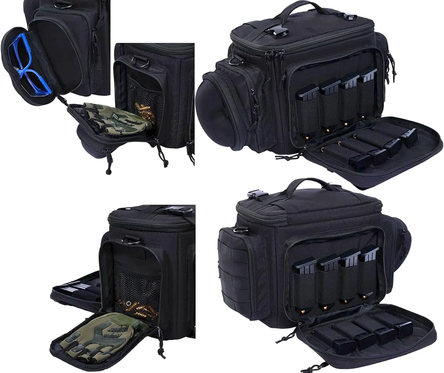 Pistol Bag Tactical Gun Range Bag Deluxe Pistol Shooting Range Duffle Bags with 16 Magazine slots for 4 Pistols