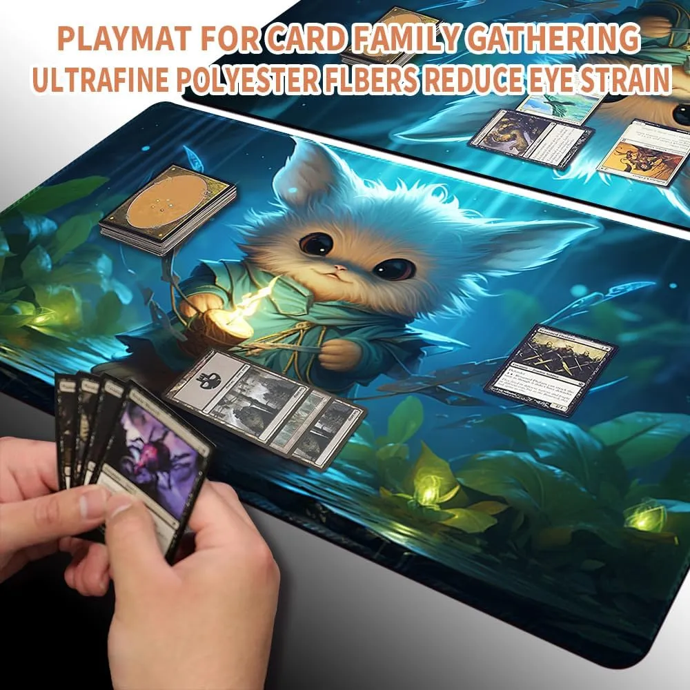 Playmat Board Game MTG Duel Playmat Trading Card 23.6 x 13.8in Game Mat Stitching Edges Compatible for TCG CCG RPG OCG with Card Zones   Including Storage Bags (Cute Monster,No Zone)