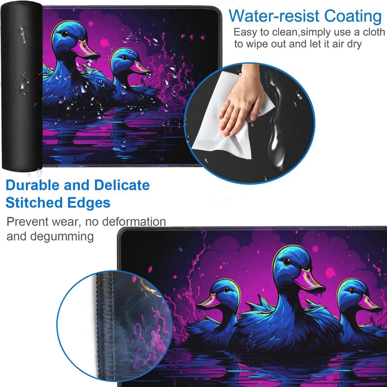 Playmat for MTG, 24x14 Inches Playmats, for TCG and CCG Trading Card Game Mat, Non-Slip Rubber for MTG Playmats with A Storage Bag and 6 Dice Set, Cute Cartoon Duck Pattern Black
