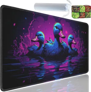 Playmat for MTG, 24x14 Inches Playmats, for TCG and CCG Trading Card Game Mat, Non-Slip Rubber for MTG Playmats with A Storage Bag and 6 Dice Set, Cute Cartoon Duck Pattern Black