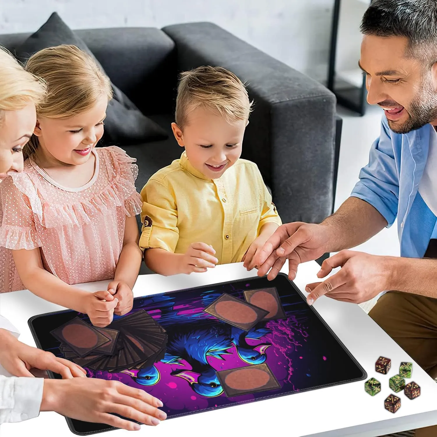 Playmat for MTG, 24x14 Inches Playmats, for TCG and CCG Trading Card Game Mat, Non-Slip Rubber for MTG Playmats with A Storage Bag and 6 Dice Set, Cute Cartoon Duck Pattern Black