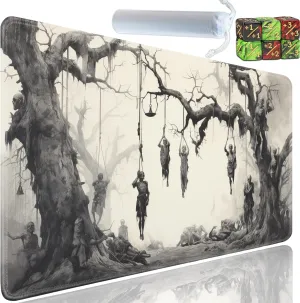 Playmat for MTG, 24x14 Inches Playmats, for TCG and CCG Trading Card Game Mat, Non-Slip Rubber for MTG Playmats with A Storage Bag and 6 Dice Set, Tree of Death Skeleton, White