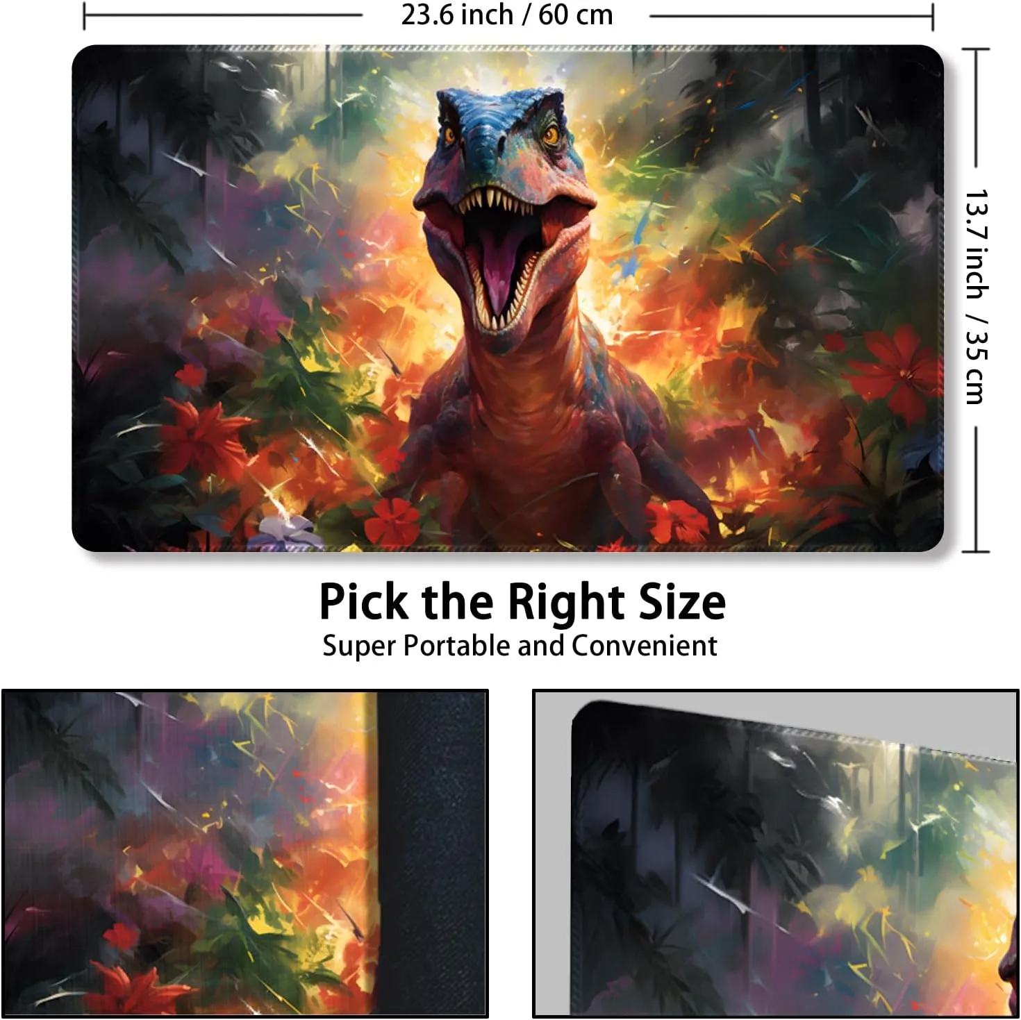Playmat for MTG, with Free Storage Bags,Game Mat 24 x 14 inches, TCG and Board Game Mat for Cards,Mousepad Desk Mats (Dinosaur 5-Regular)