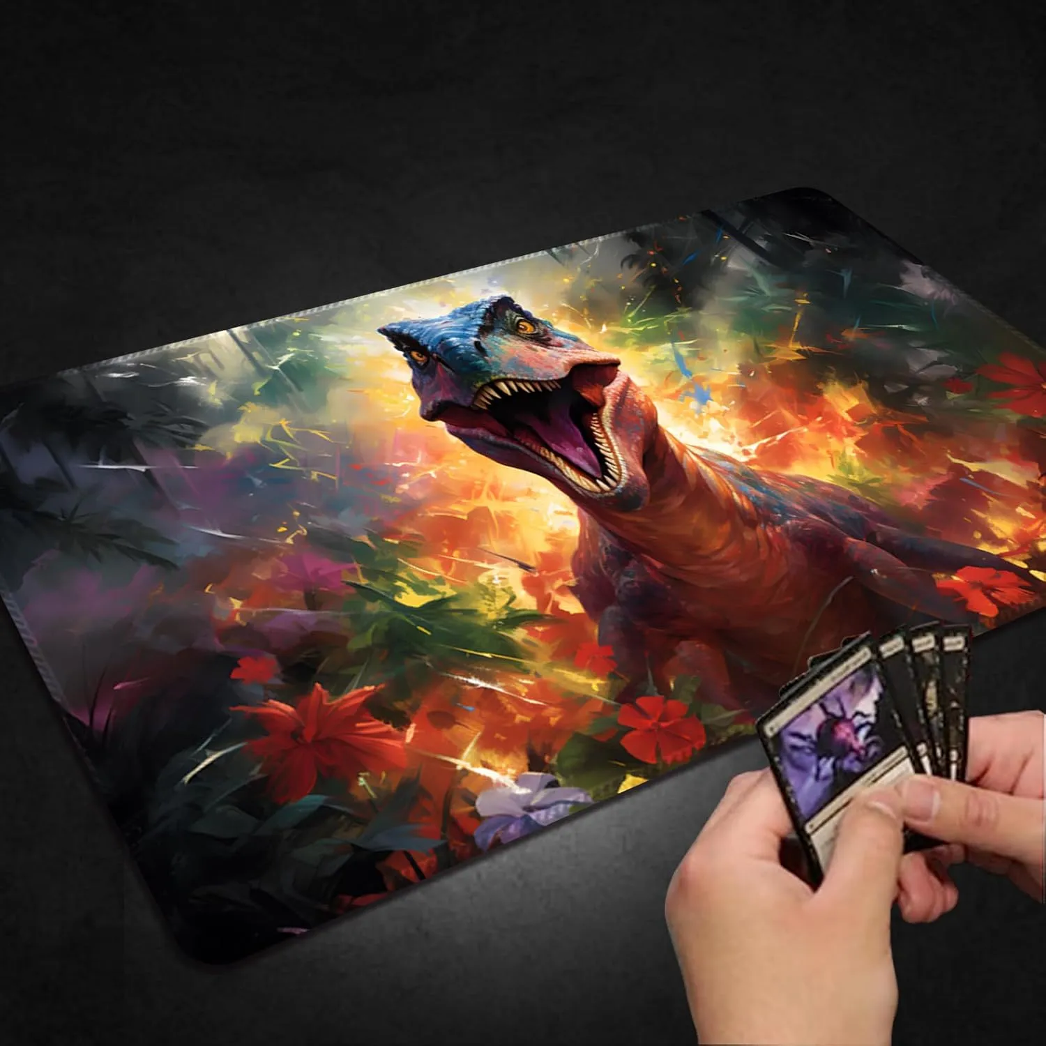 Playmat for MTG, with Free Storage Bags,Game Mat 24 x 14 inches, TCG and Board Game Mat for Cards,Mousepad Desk Mats (Dinosaur 5-Regular)