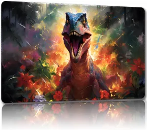 Playmat for MTG, with Free Storage Bags,Game Mat 24 x 14 inches, TCG and Board Game Mat for Cards,Mousepad Desk Mats (Dinosaur 5-Regular)