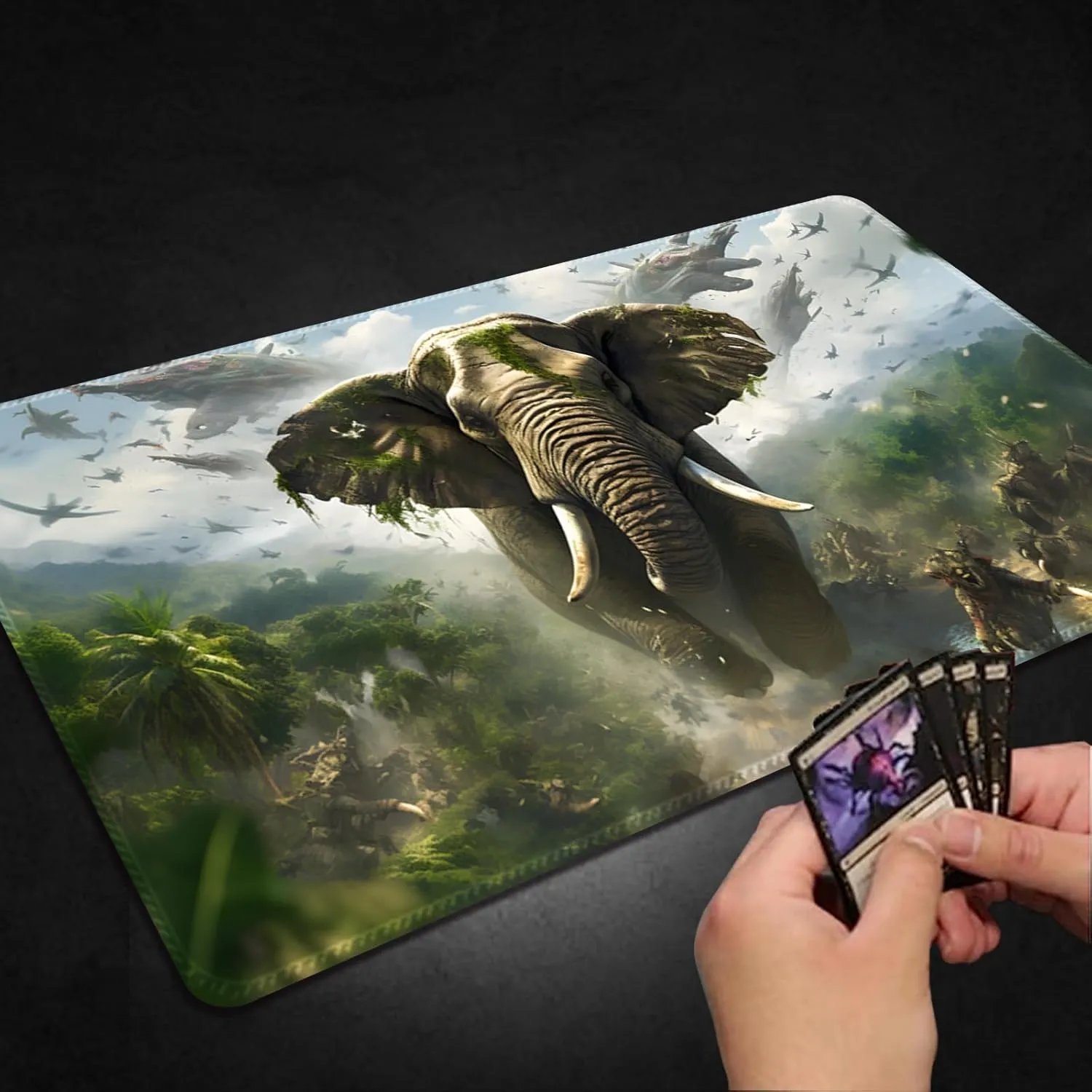 Playmat for MTG, with Free Storage Bags,Game Mat 24 x 14 inches, TCG and Board Game Mat for Cards,Mousepad Desk Mats (Elephant-Regular)