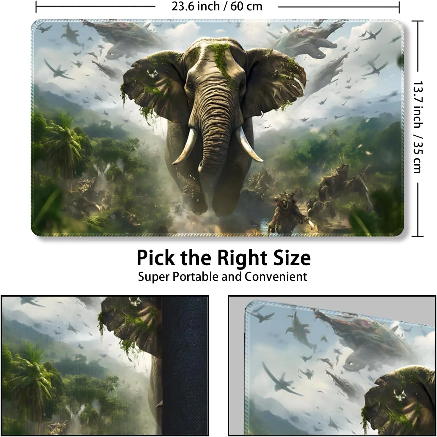 Playmat for MTG, with Free Storage Bags,Game Mat 24 x 14 inches, TCG and Board Game Mat for Cards,Mousepad Desk Mats (Elephant-Regular)