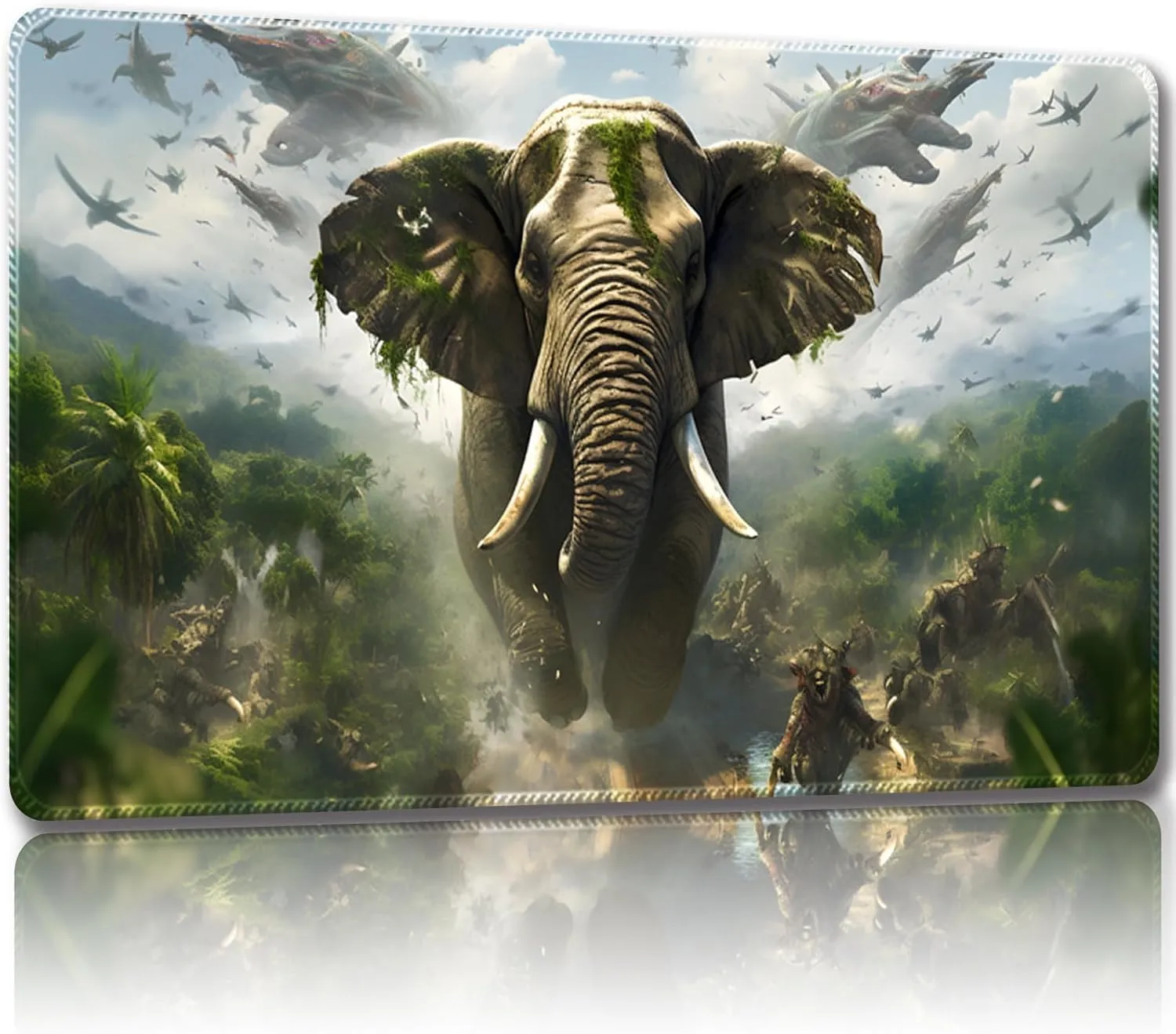 Playmat for MTG, with Free Storage Bags,Game Mat 24 x 14 inches, TCG and Board Game Mat for Cards,Mousepad Desk Mats (Elephant-Regular)