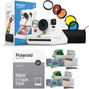 Polaroid Now  Instant Film Camera Camera (White) with B&W Film and Film Kit Bundle (3 Items)