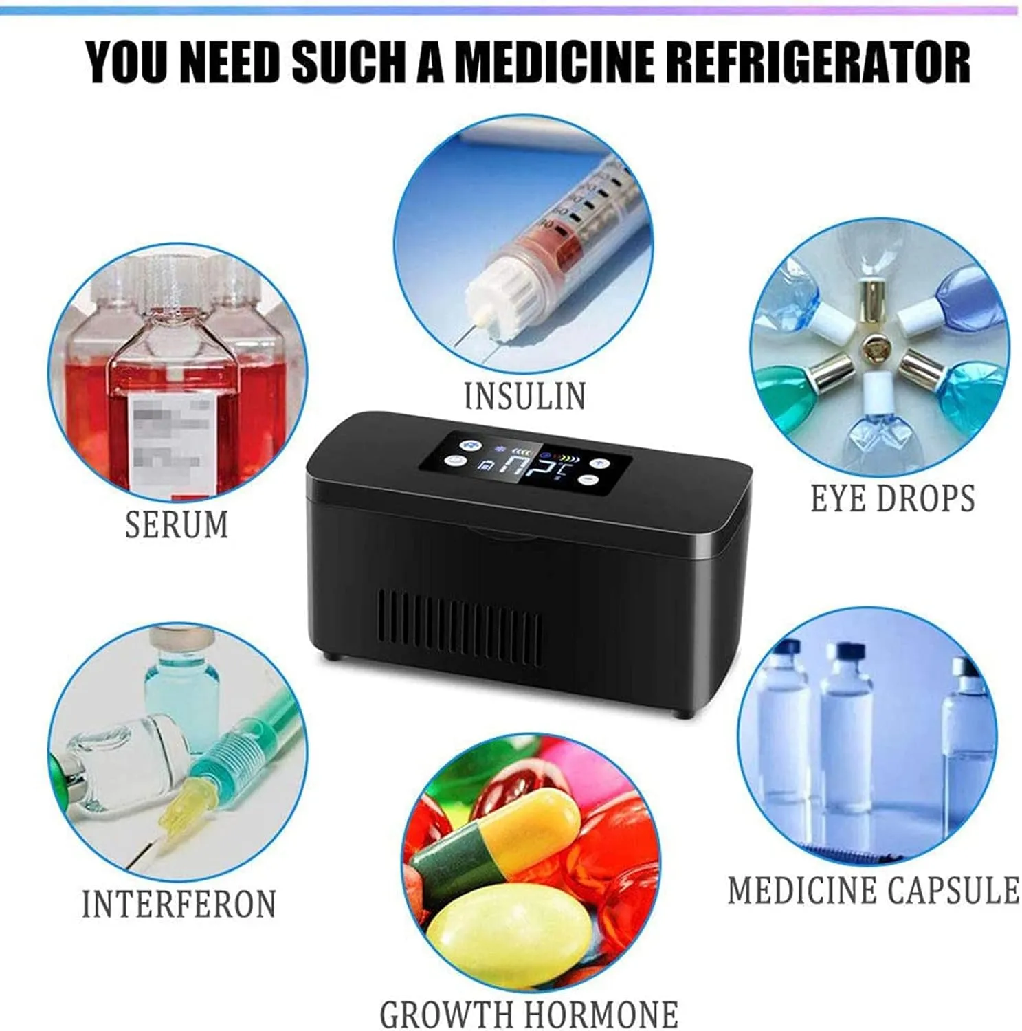 Portable Fridge,Insulin Cooler Travel Case,USB Drug Reefer Car Refrigerator,10200mAH Batteries,with Shoulder Bag,for Insulin and Other Medication,2Battery