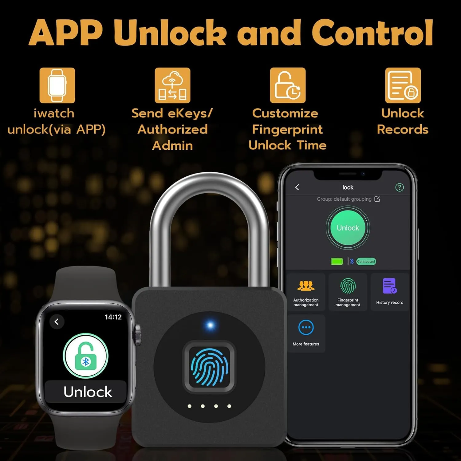 Pothunder Fingerprint Padlock, Fingerprint Lock with APP, Padlock with Keyless Biometric, Smart Padlock Waterproof Suitable for Gym, Locker, Gates, Fence and Storage, YL-P6BF