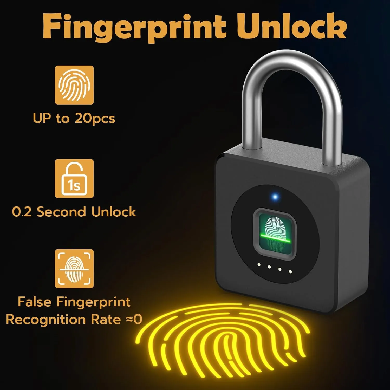 Pothunder Fingerprint Padlock, Fingerprint Lock with APP, Padlock with Keyless Biometric, Smart Padlock Waterproof Suitable for Gym, Locker, Gates, Fence and Storage, YL-P6BF