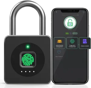 Pothunder Fingerprint Padlock, Fingerprint Lock with APP, Padlock with Keyless Biometric, Smart Padlock Waterproof Suitable for Gym, Locker, Gates, Fence and Storage, YL-P6BF