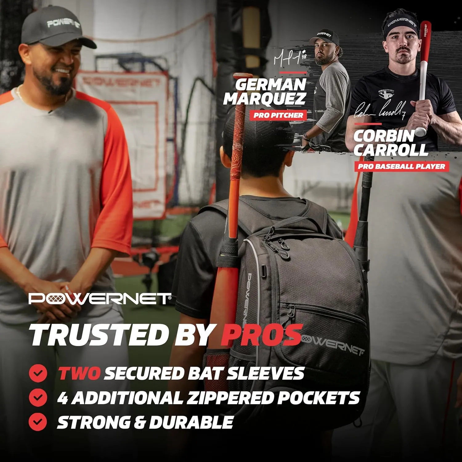PowerNet Starter Backpack, Softball & Baseball Bag, Organized Pockets for Baseball Accessories, Helmet, Gloves, Catchers Gear & Baseball Bat Sleeves, Youth Travel Sports Backpack for Teams