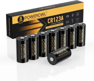 POWEROWL 123 Batteries Cr123A 3V Lithium 8 Count, High Capacity 123A C123 Battery for Flashlight Camera Sensor