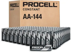 PROCELL Constant AA Long-Lasting Alkaline Batteries (144 Pack) 10-Year Shelf Life, Bulk Value Pack for Consistent Moderate Drain Professional Devices