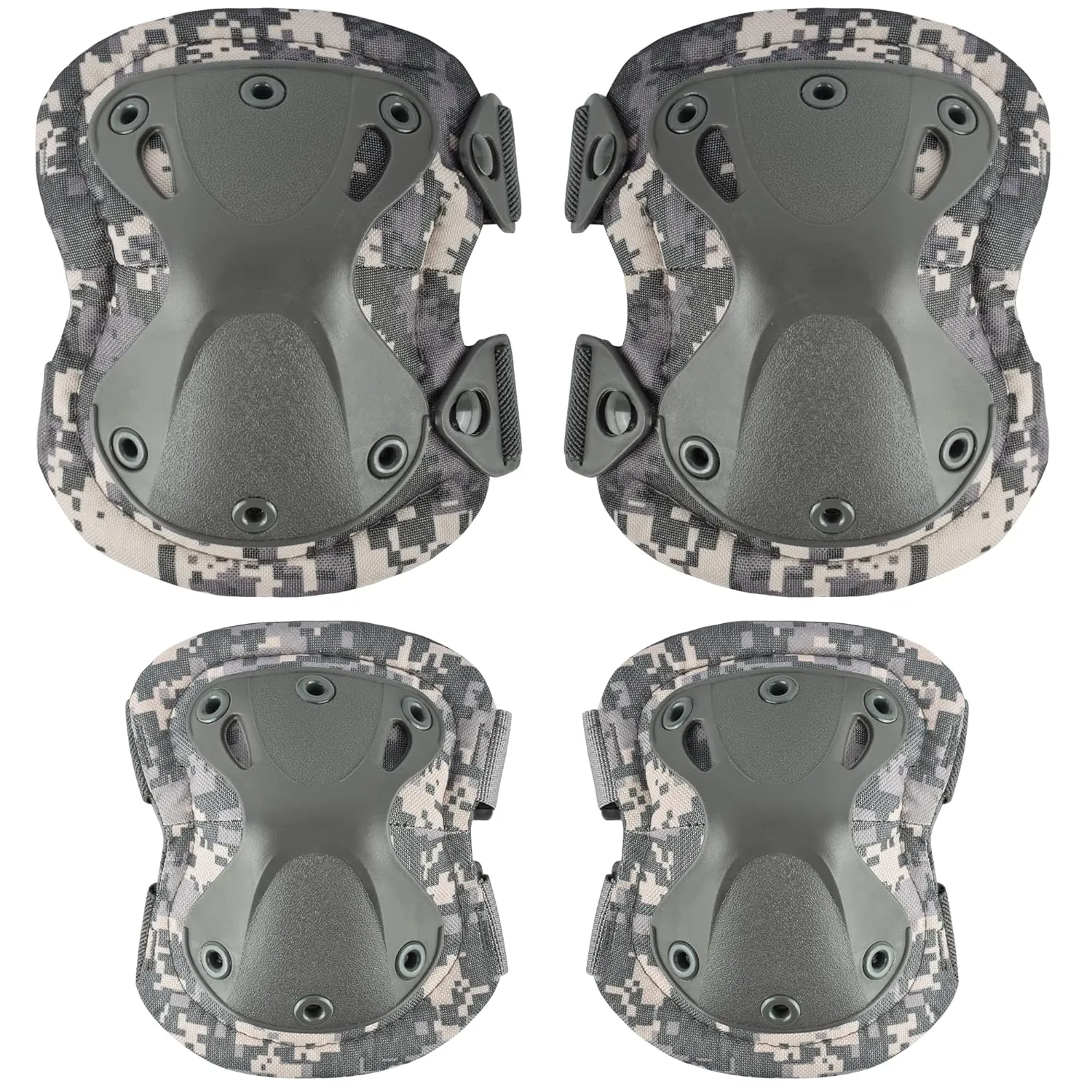 Professional Tactical Combat Knee and Elbow Protective Pads Sets Advanced Tactical Gear Set for Airsoft Paintball Hunting Army Skate Outdoor Sports (ACU Camouflage)