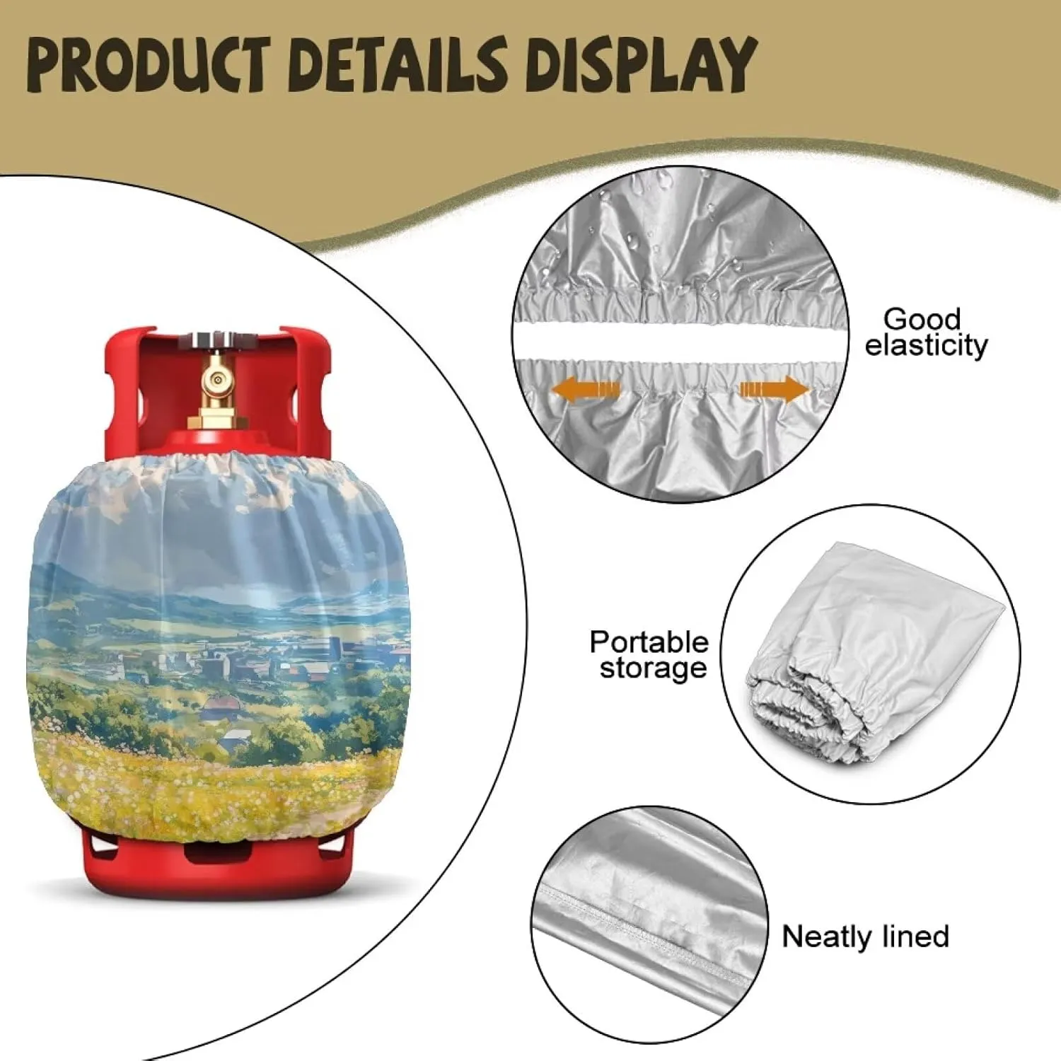 Propane Tank Cover 20 lb Rural Scenery Cylinder Cover Dustproof Gas Cylinder Protector for Outdoor Grill Accessories 16.6"x13.7", Countryside
