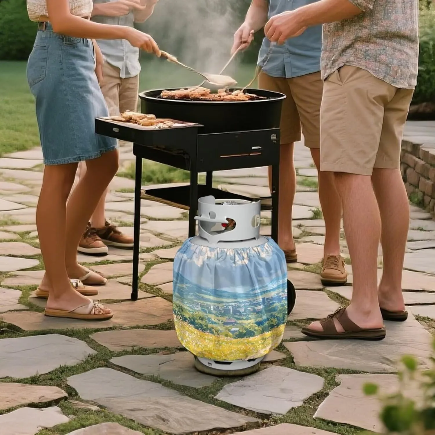 Propane Tank Cover 20 lb Rural Scenery Cylinder Cover Dustproof Gas Cylinder Protector for Outdoor Grill Accessories 16.6"x13.7", Countryside