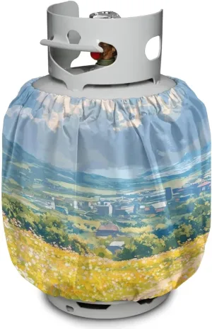 Propane Tank Cover 20 lb Rural Scenery Cylinder Cover Dustproof Gas Cylinder Protector for Outdoor Grill Accessories 16.6"x13.7", Countryside