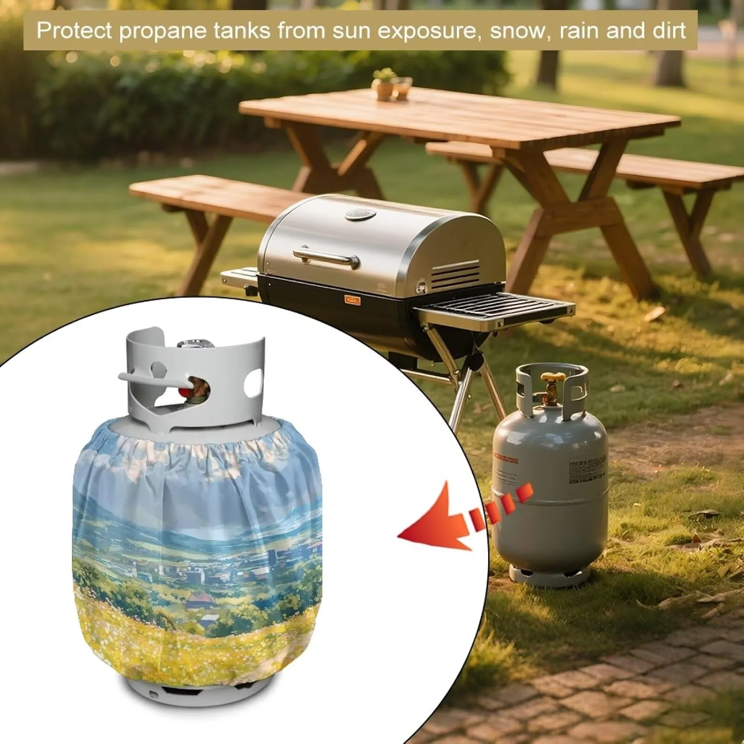 Propane Tank Cover 20 lb Rural Scenery Cylinder Cover Dustproof Gas Cylinder Protector for Outdoor Grill Accessories 16.6"x13.7", Countryside