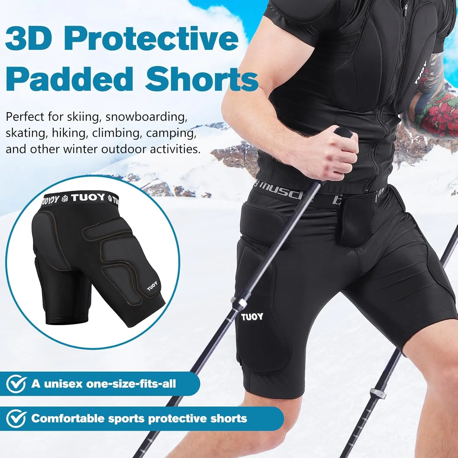 Protective Padded Shorts for Snowboard Hip Protection for Skiing, Ice Skating, Snowboarding