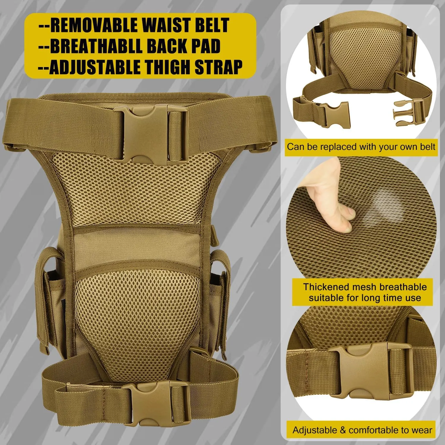 Protector Plus Tactical Drop Leg Bag Military Tool Gear Fanny Thigh Pack Utility Airsoft Motorcycle Cycling Waist Gear Pouch (Patch Included)