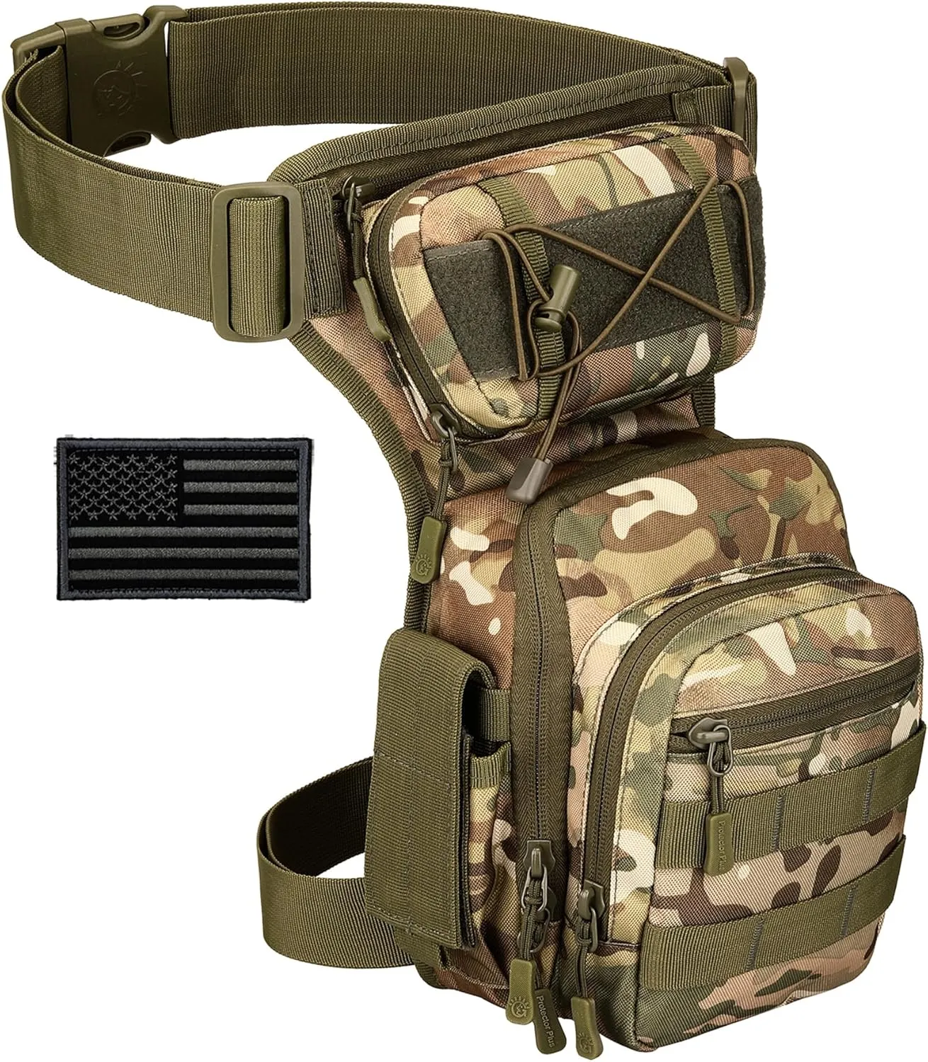 Protector Plus Tactical Drop Leg Bag Military Tool Gear Fanny Thigh Pack Utility Airsoft Motorcycle Cycling Waist Gear Pouch (Patch Included)