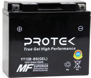 Protek YT12B YT12B-BS 12V 10Ah Sealed AGM Gel Type Battery Maintenance Free Factory Activated For 1998-2016 Yamaha XV650 V-Star 650, 2005-2017 Yamaha FZ6 FZ6R, 1999-2000 Yamaha YZF R6