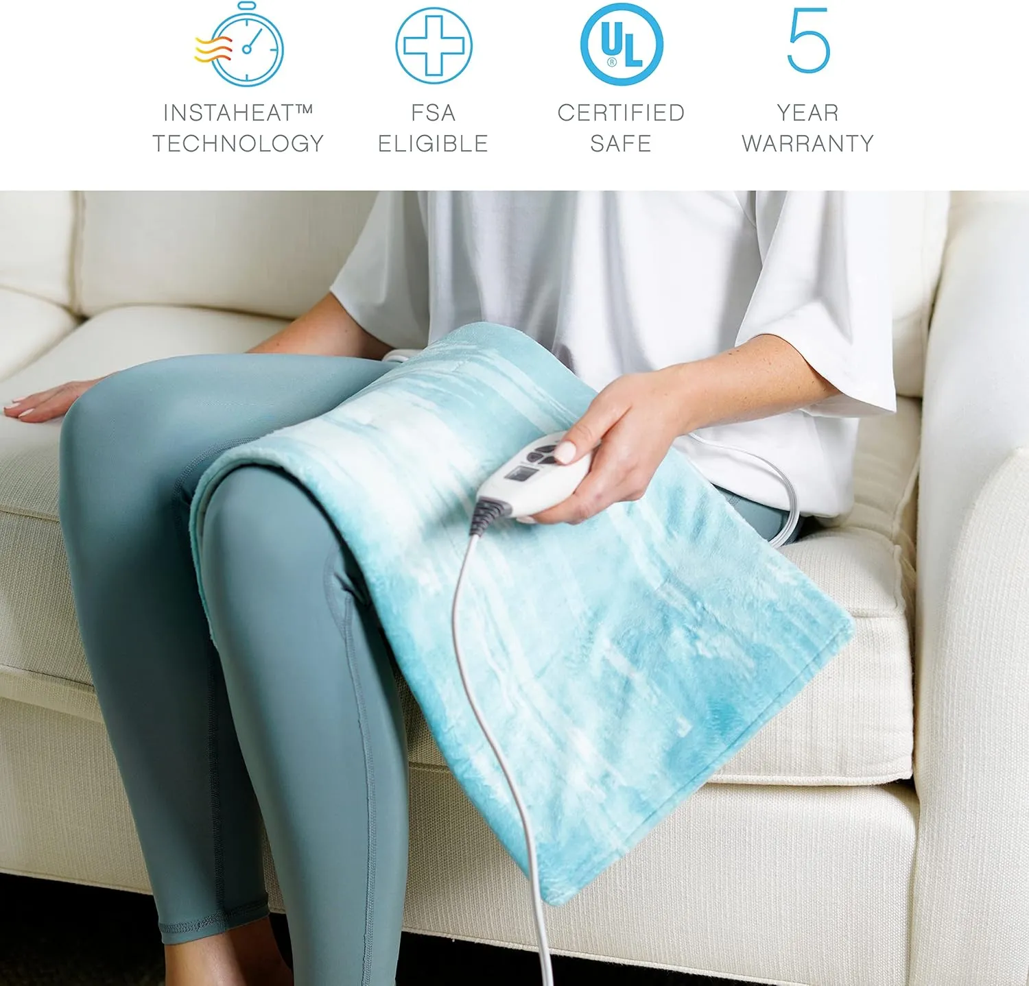 Pure Enrichment PureRelief Luxe Micromink Electric Heating Pad (12”x24”), 6 InstaHeat Settings, Ultra-Soft, Machine-Washable, Auto Shut-Off - for Temporary Pain Relief (Aqua Paint Designer Print)