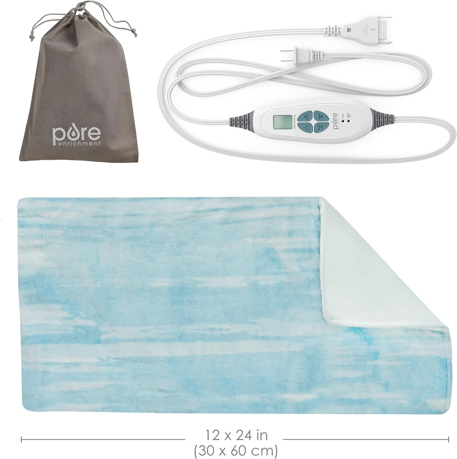 Pure Enrichment PureRelief Luxe Micromink Electric Heating Pad (12”x24”), 6 InstaHeat Settings, Ultra-Soft, Machine-Washable, Auto Shut-Off - for Temporary Pain Relief (Aqua Paint Designer Print)